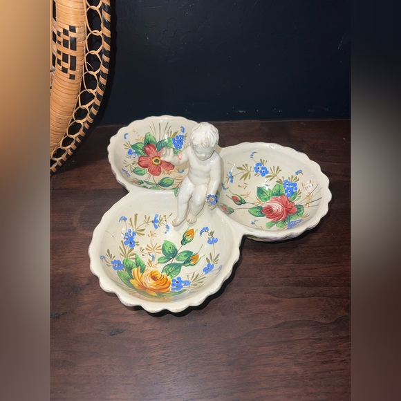 Victorian Antique Angelic Child Baby Floral Candy Dish Center Piece Vanity Plate - Picture 5 of 14